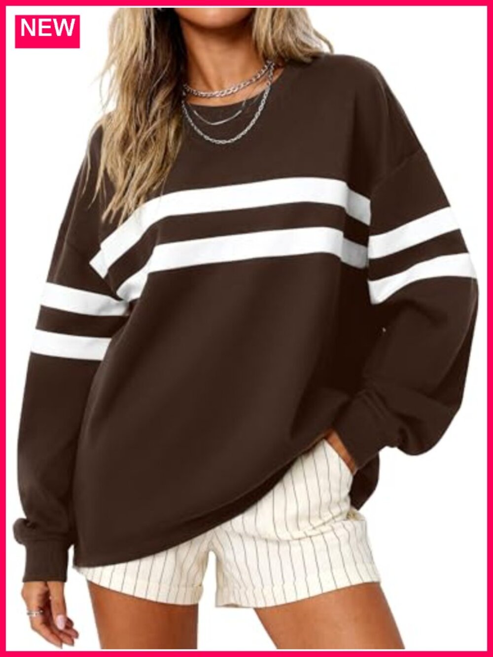 Womens Oversized Striped Crewneck Sweatshirt Fall Pullover Tunic